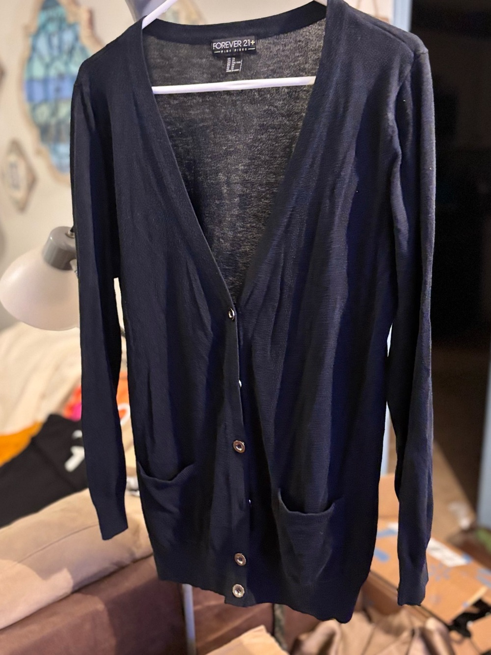 Forever 21 Black Longline Button Cardigan